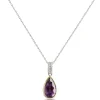 Bezel Set Pear Shaped Amethyst Pendant, 14K White and Yellow Gold Clearance