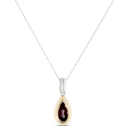 Bezel Set Pear Shaped Rhodolite Pendant, 14K White and Yellow Gold Clearance