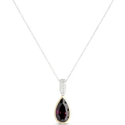Bezel Set Pear Shaped Rhodolite Pendant, 14K White and Yellow Gold Clearance