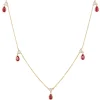 Bezel Set Pear Shaped Ruby Drops Necklace, 14K Yellow Gold Sale