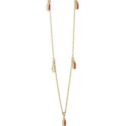 Bezel Set Pear Shaped Ruby Drops Necklace, 14K Yellow Gold Sale