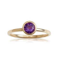 Bezel Set Round Amethyst Ring 14K New