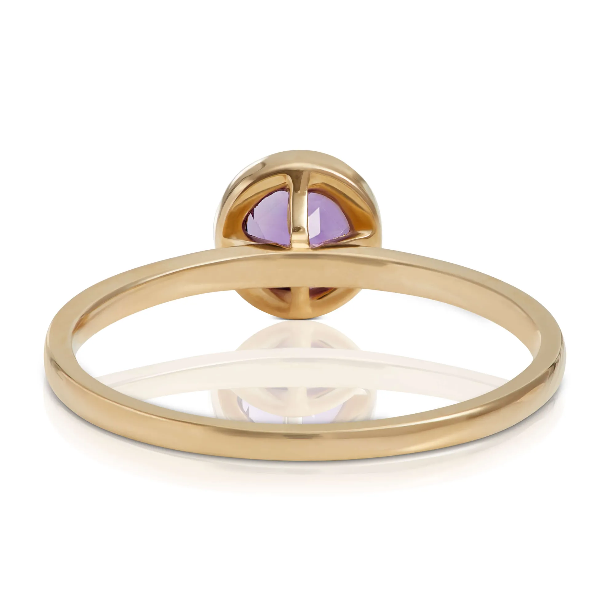 Bezel Set Round Amethyst Ring 14K New