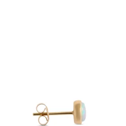 Bezel Set Round Opal Stud Earrings, 14K Yellow Gold Discount