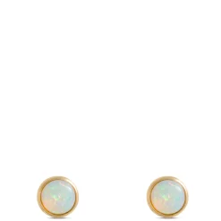 Bezel Set Round Opal Stud Earrings, 14K Yellow Gold Discount