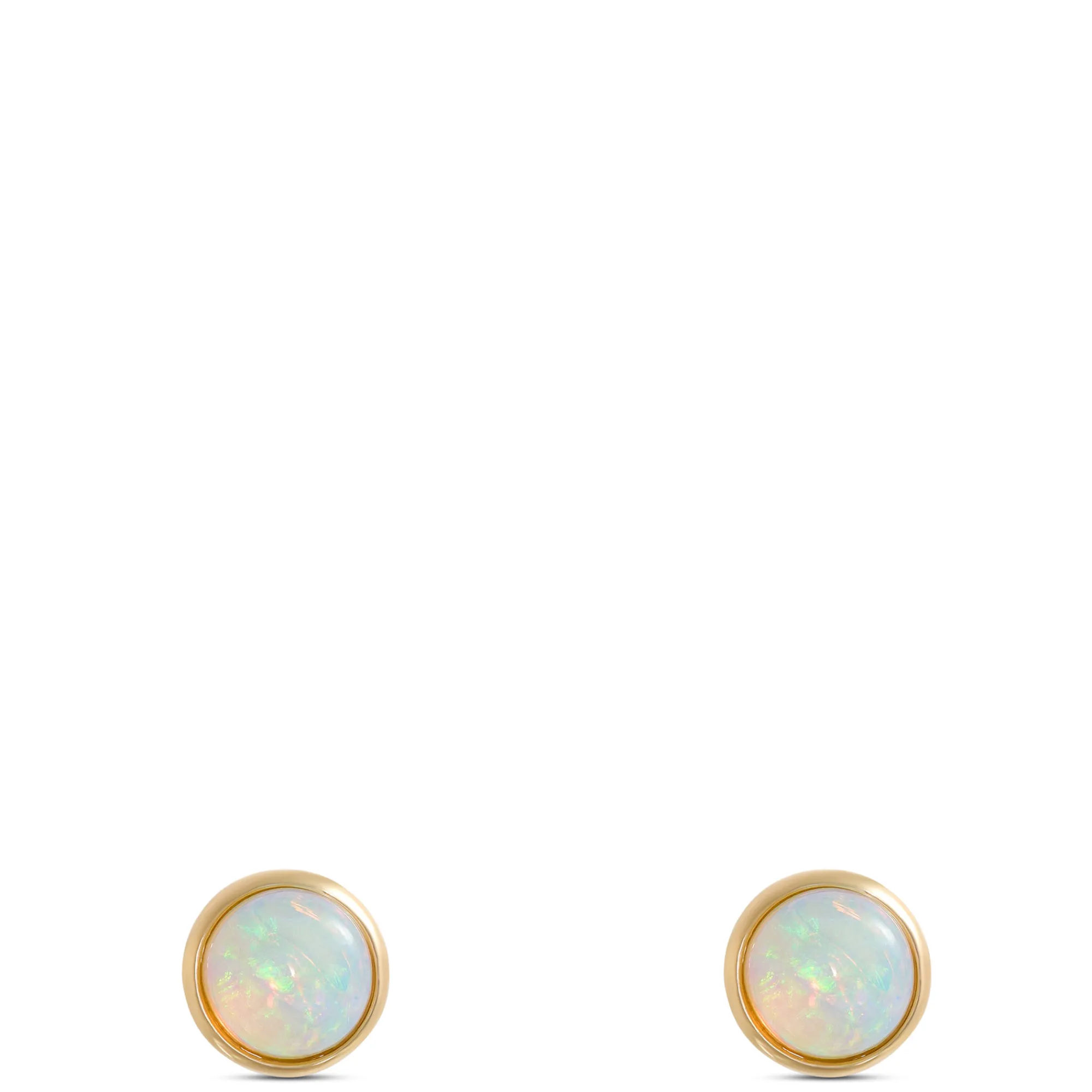 Bezel Set Round Opal Stud Earrings, 14K Yellow Gold Discount