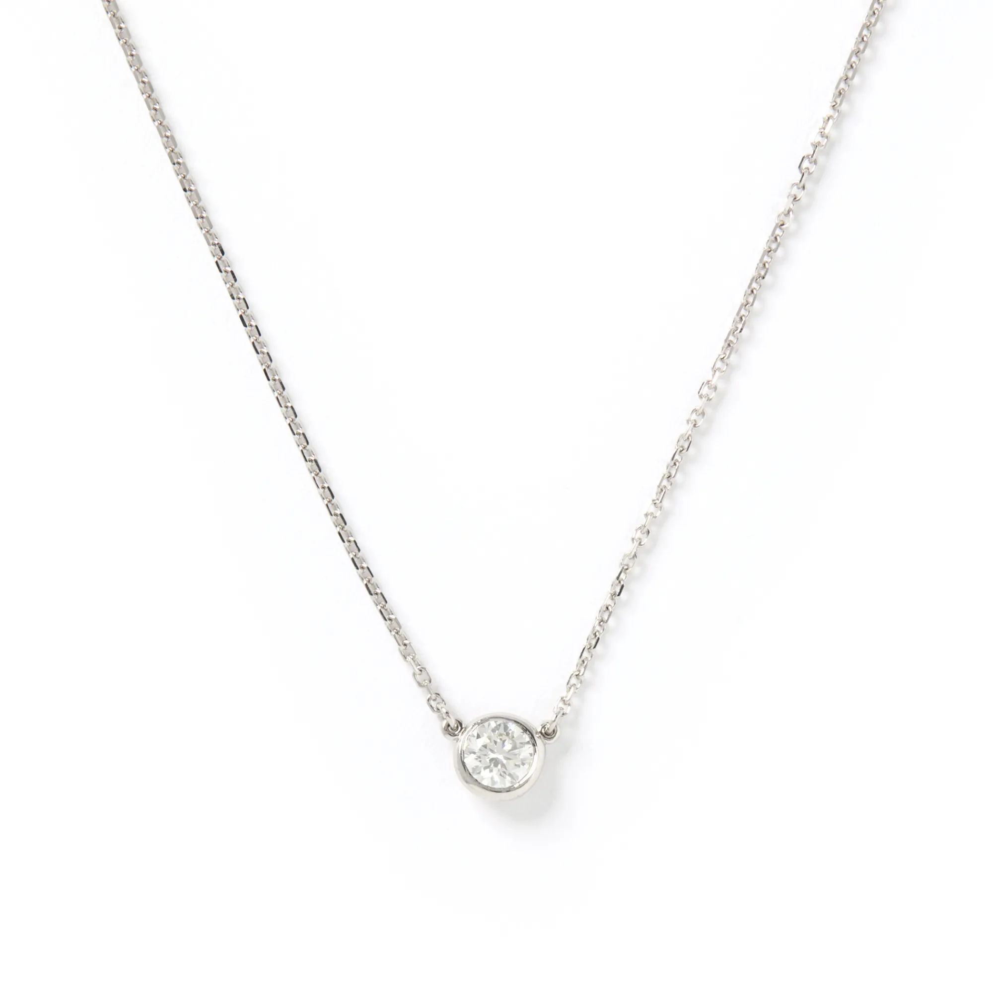 Bezel Set Solitaire Diamond Pendant, 14K White Gold Hot