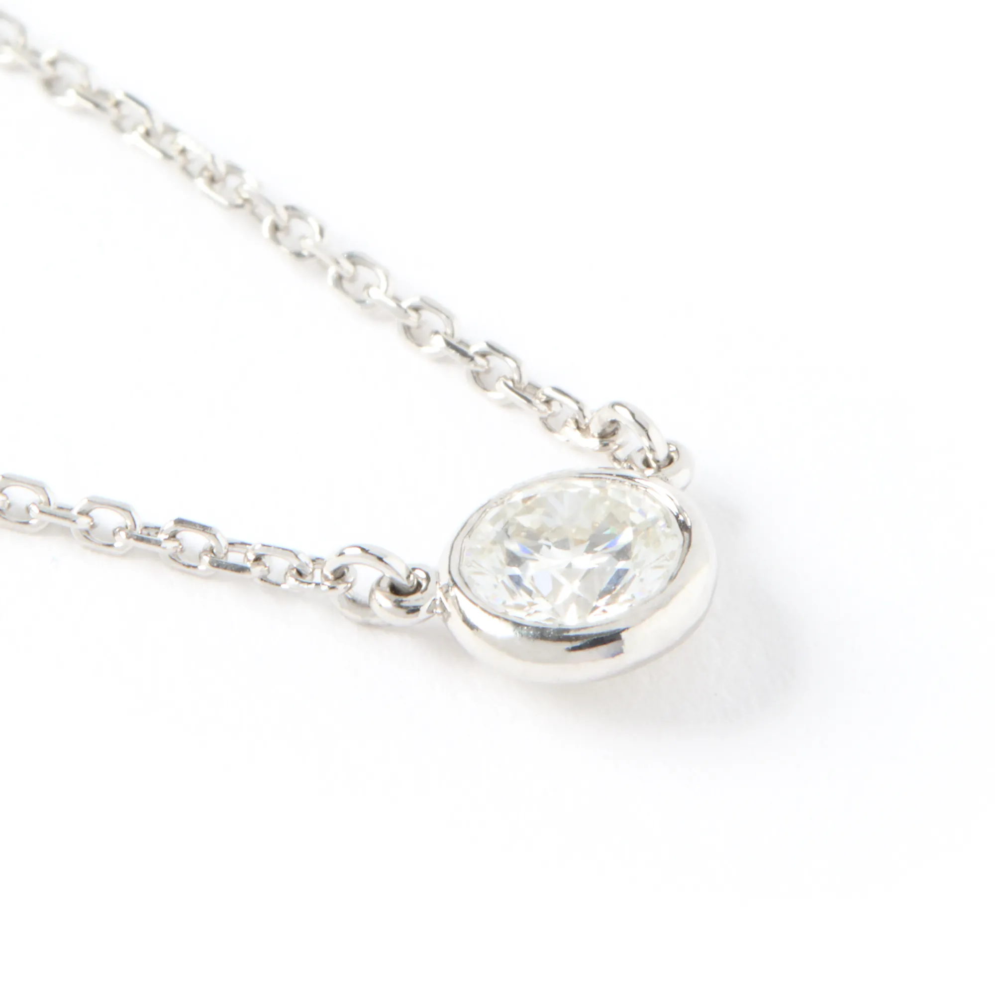 Bezel Set Solitaire Diamond Pendant, 14K White Gold Hot