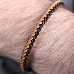 Black & Brown Braided Leather Bracelet Outlet