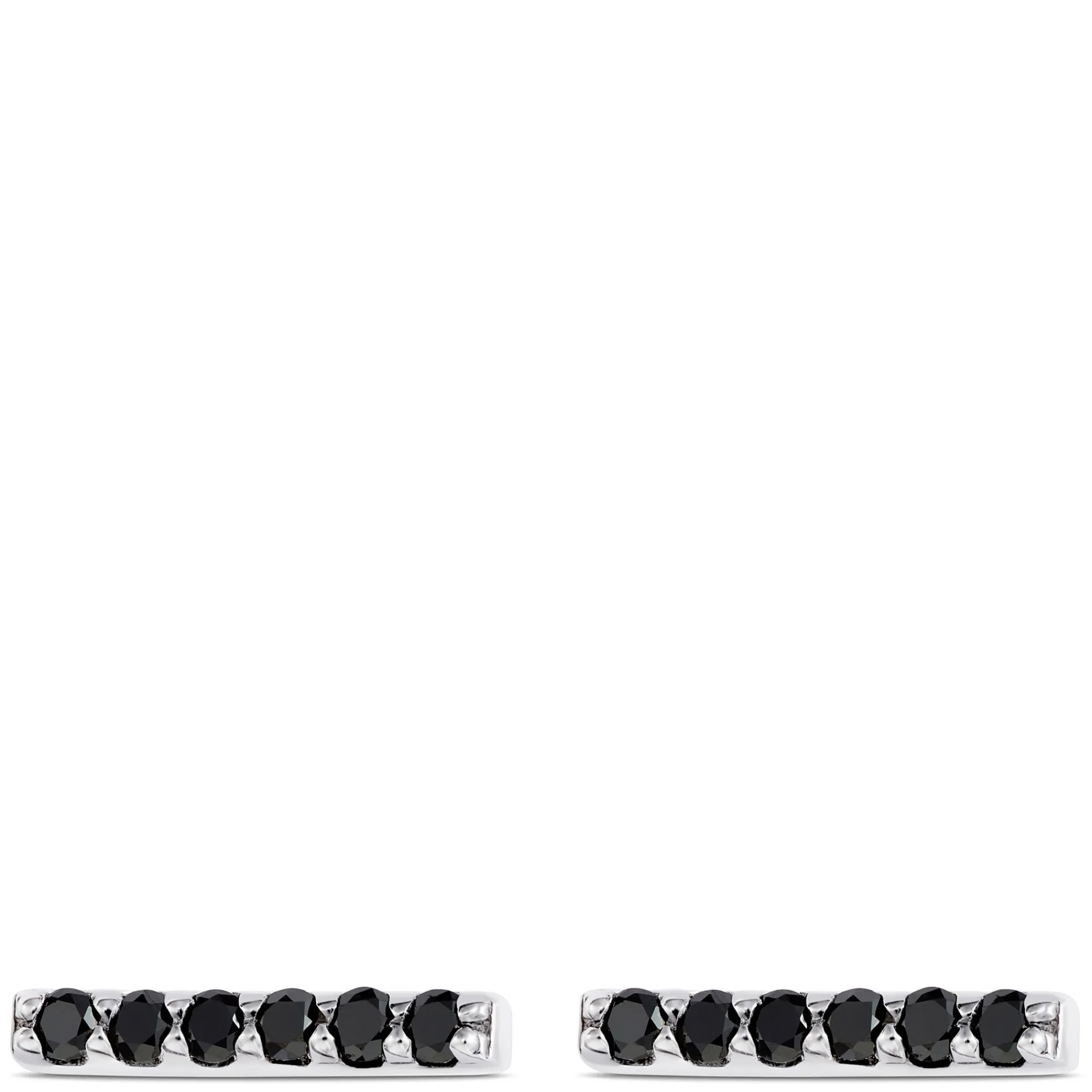 Black Diamond Bar Earrings, 14K White Gold