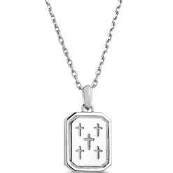 Blue Sapphire and Diamond Dog Tag Necklace, 18K White Gold Hot