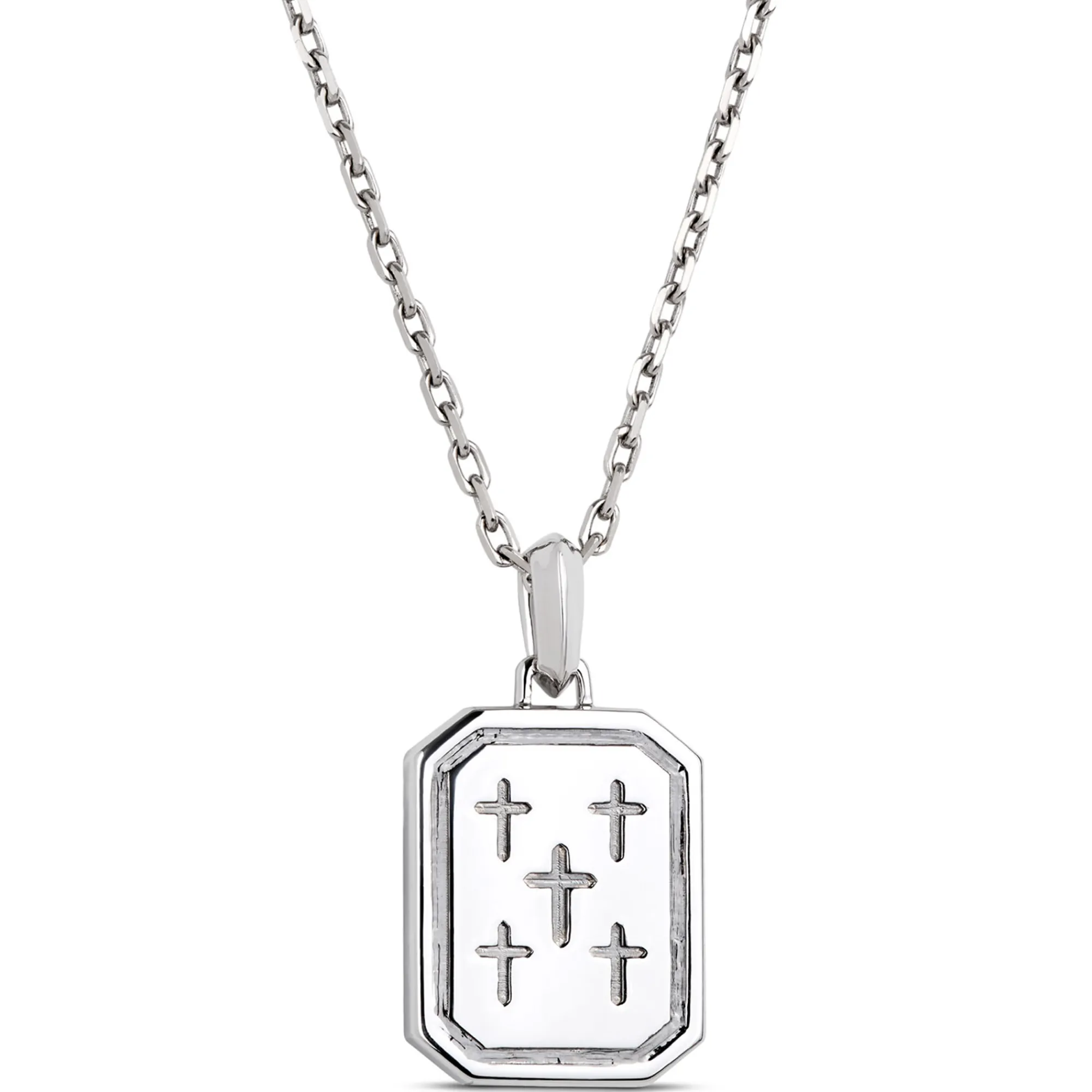 Blue Sapphire and Diamond Dog Tag Necklace, 18K White Gold Hot
