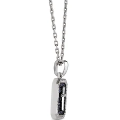 Blue Sapphire and Diamond Dog Tag Necklace, 18K White Gold Hot