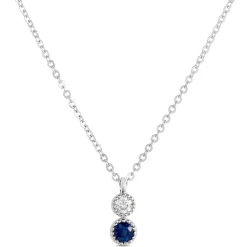 Blue Sapphire and Diamond pendant, 14K White Gold