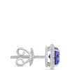 Blue Tanzanite and Diamond Halo Studs, 14K White Gold Outlet