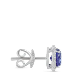 Blue Tanzanite and Diamond Halo Studs, 14K White Gold Outlet