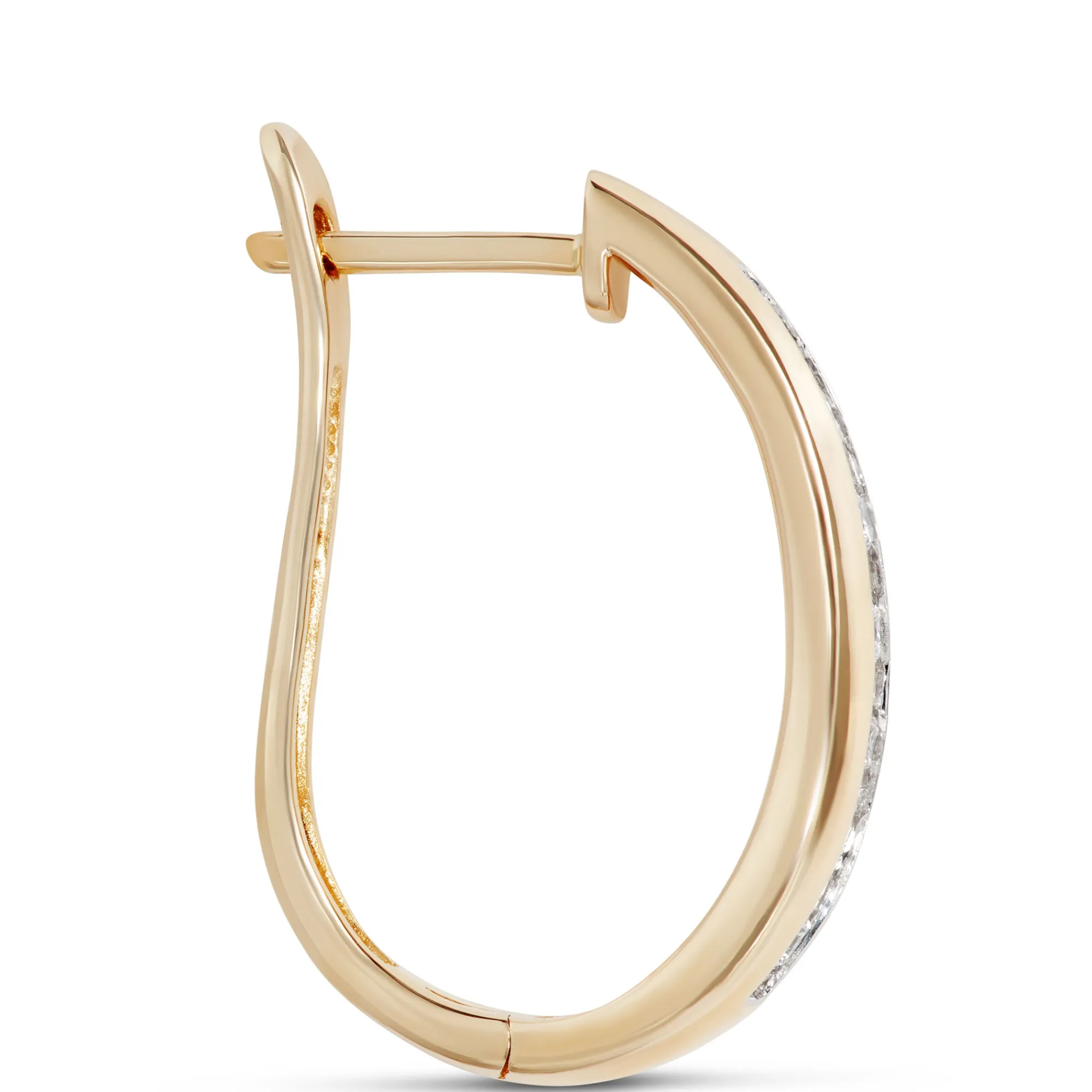 Channel Set Baguette and Round Diamond Hoops, 14K Yellow Gold New