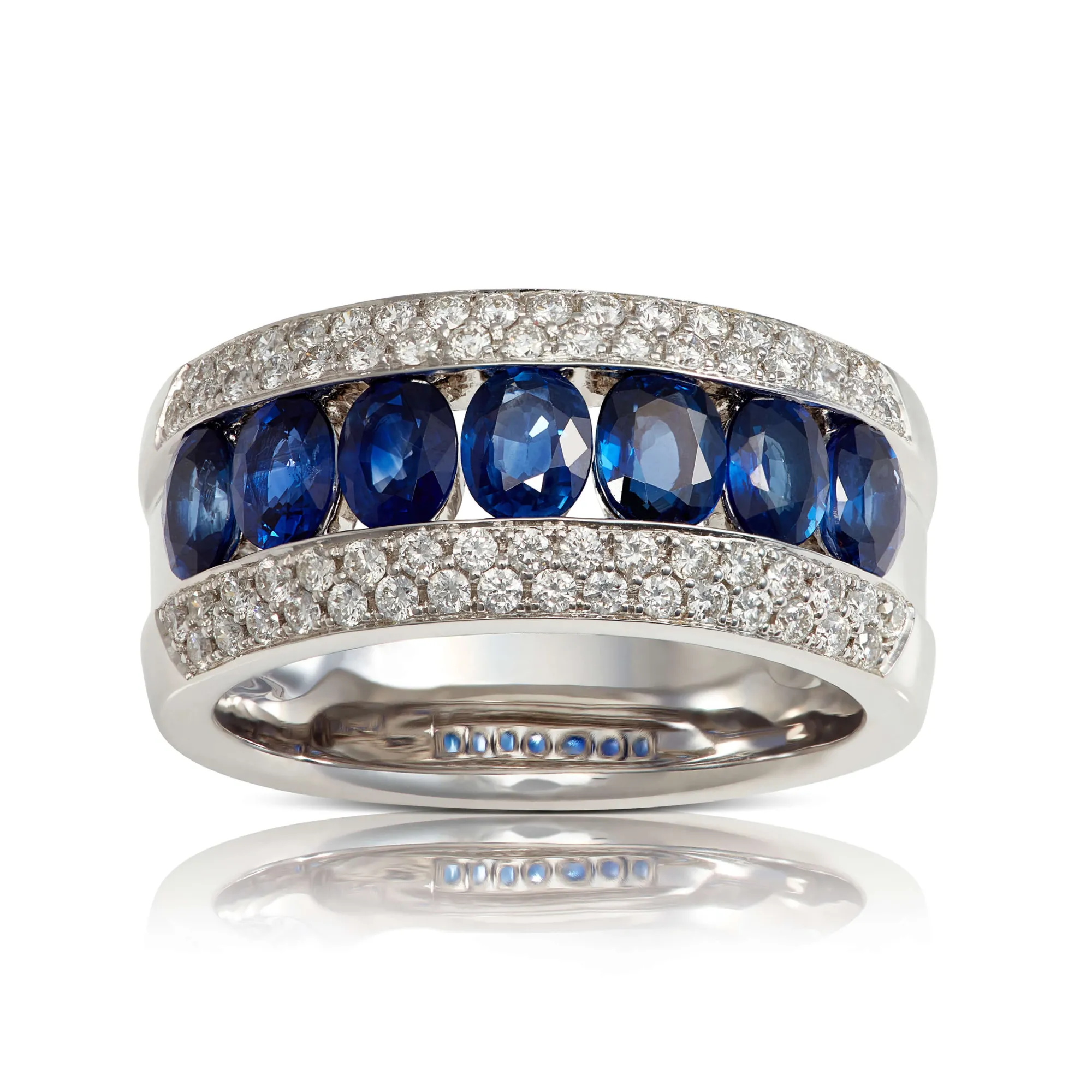 Channel Set Oval Sapphire & Diamond Band 14K New