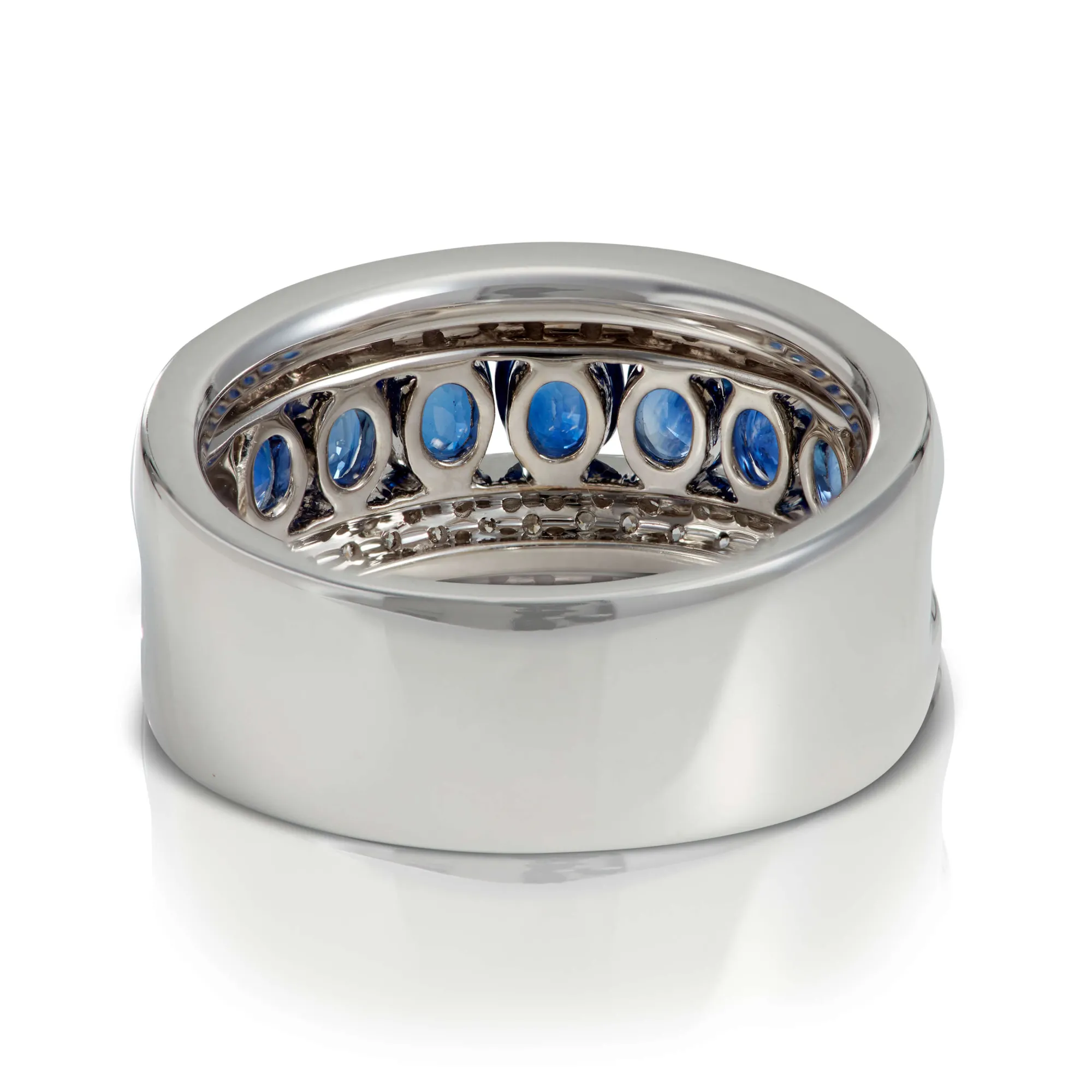 Channel Set Oval Sapphire & Diamond Band 14K New