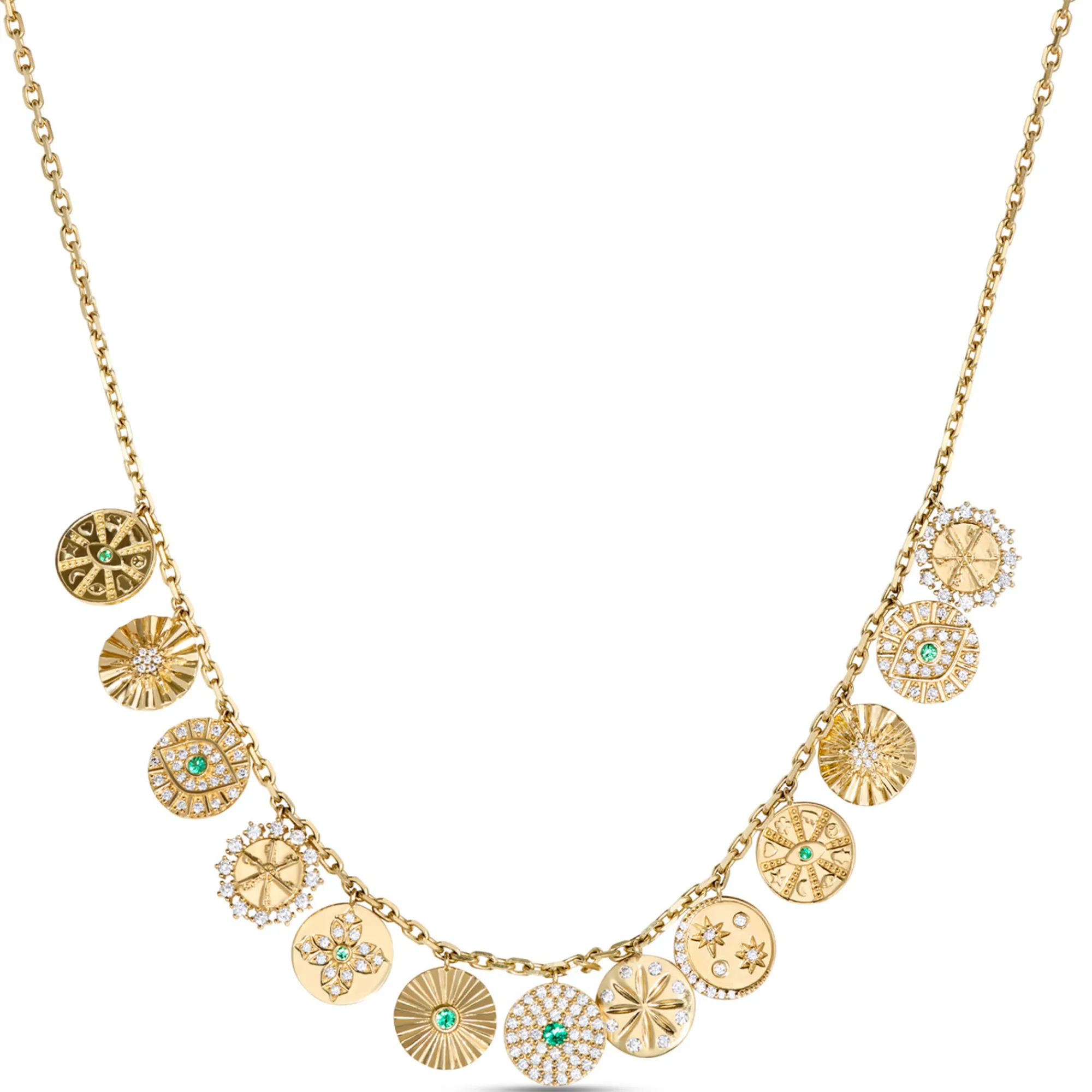 Charm Necklace with 13 Discs, 14K Yellow Gold Hot
