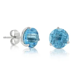 Checkered Blue Topaz Earrings 14K, 8mm Sale