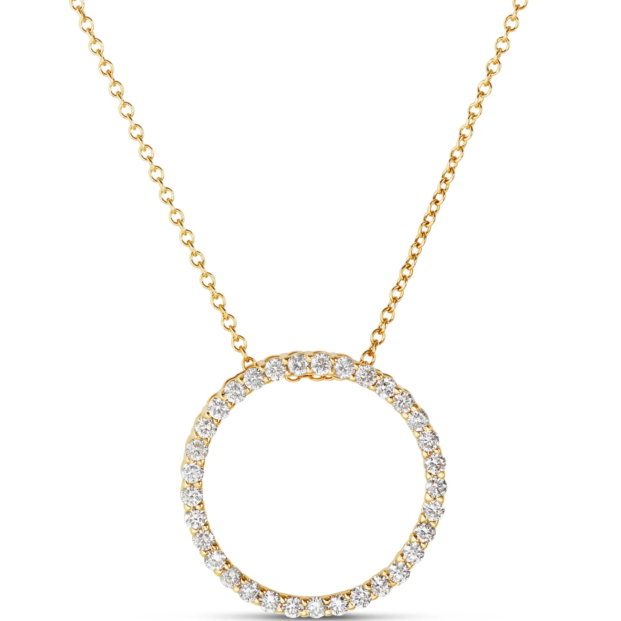 Circle Diamond Pendant Necklace, 14K Yellow Gold
