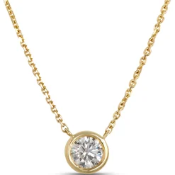 Classic Bezel Set Round Diamond Pendant, ⅓ Carat, 18K Yellow Gold Hot