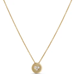 Classic Disc Pendant Necklace with Round Diamonds, 1/10 Total Carat Weight, 14K Yellow Gold Online