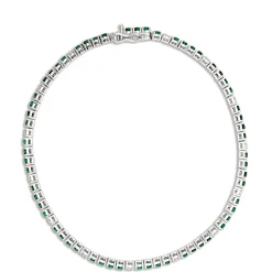 Classic Emerald and Round Diamond Bracelet, ½ Carat Total Weight 14K White Gold Clearance
