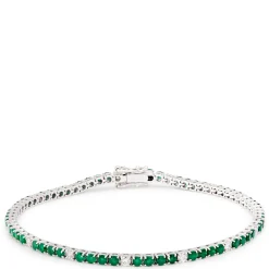 Classic Emerald and Round Diamond Bracelet, ½ Carat Total Weight 14K White Gold Clearance