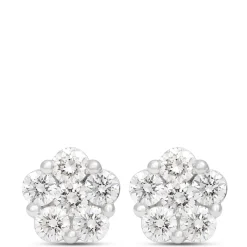 Classic Floral Diamond Studs, 1 Carat, 14K White Gold Hot