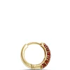 Classic Hoop Earrings With Pave Round Garnet Gemstones, 14K Yellow Gold New