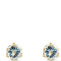 Classic Round Aquamarine Studs, 14K Yellow Gold