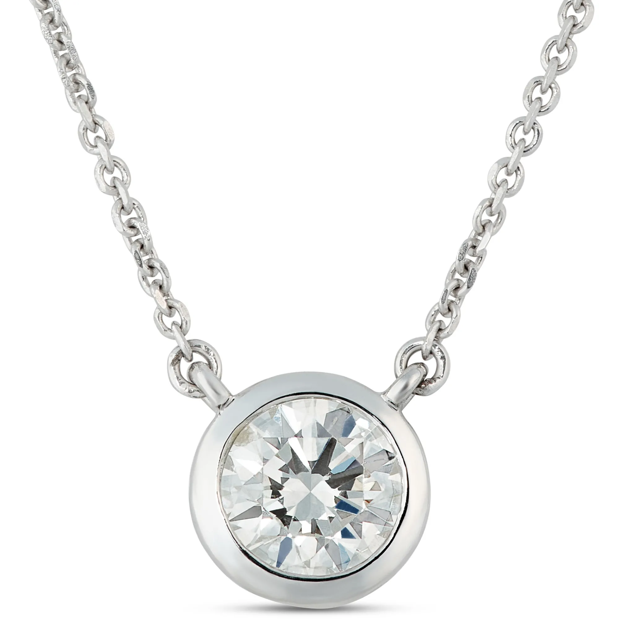 Classic Round Diamond Bezel Pendant, ½ Carat Total Weight, 18K White Gold Online