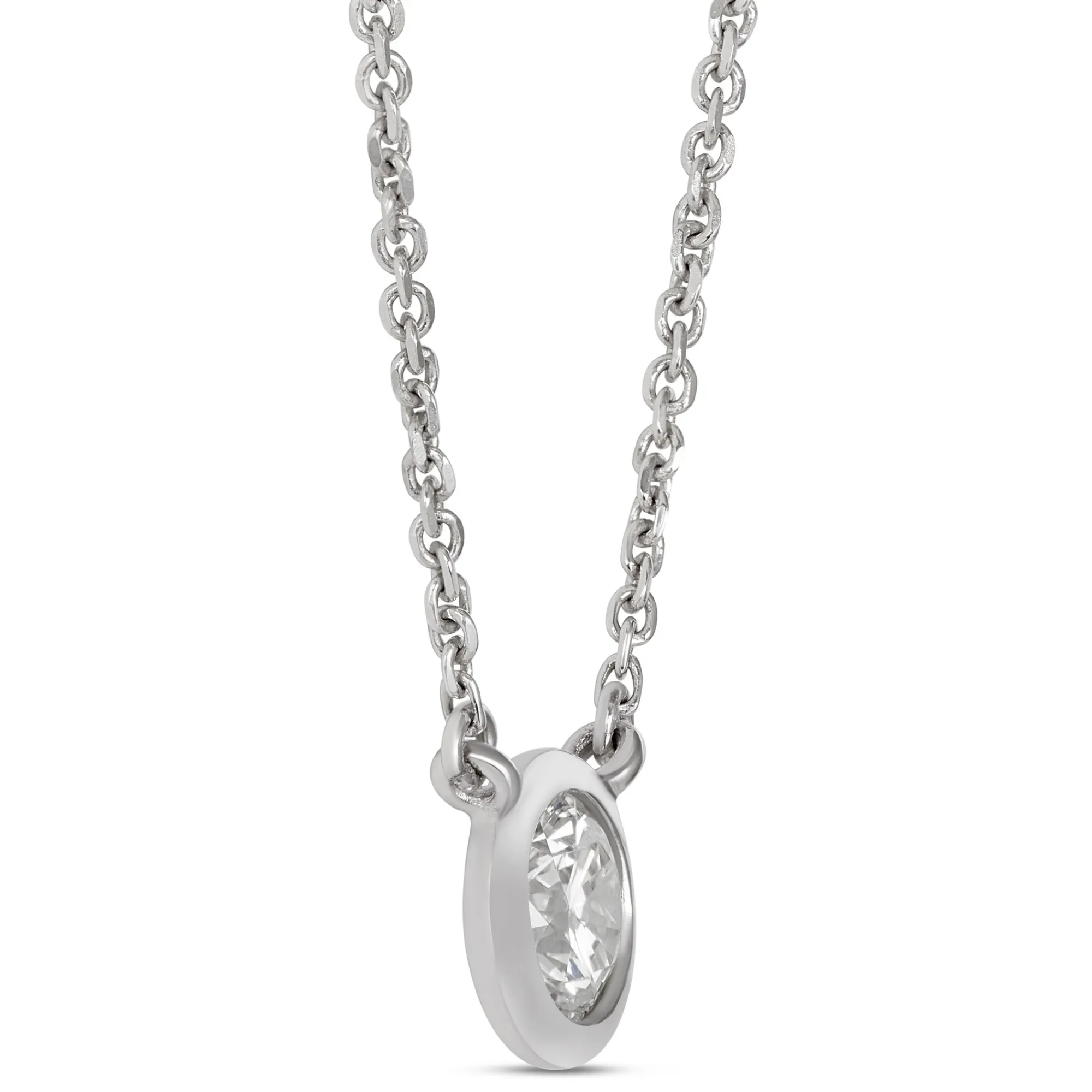 Classic Round Diamond Bezel Pendant, ⅓ Carat Total Weight, 18K White Gold