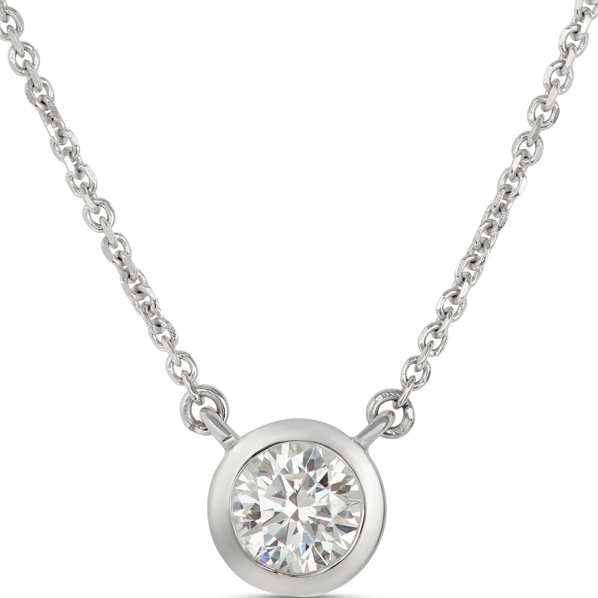 Classic Round Diamond Bezel Pendant, ⅓ Carat Total Weight, 18K White Gold