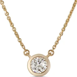 Classic Round Diamond Bezel Pendant, ⅓ Carat Total Weight, 18K Yellow Gold New