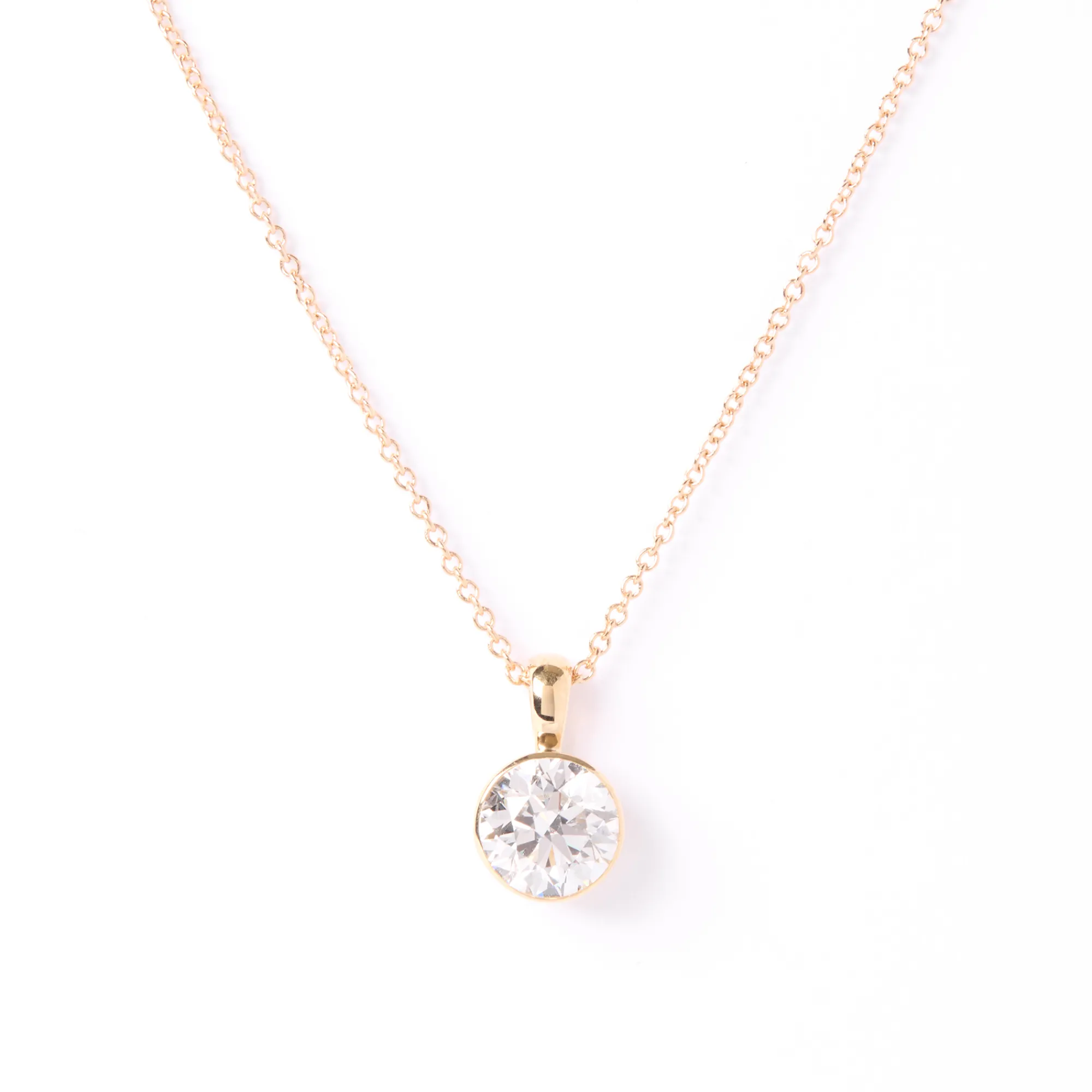 Classic Round Diamond Invisible Bezel Pendant, 1 Carat Total Weight, 14K Yellow Gold Best