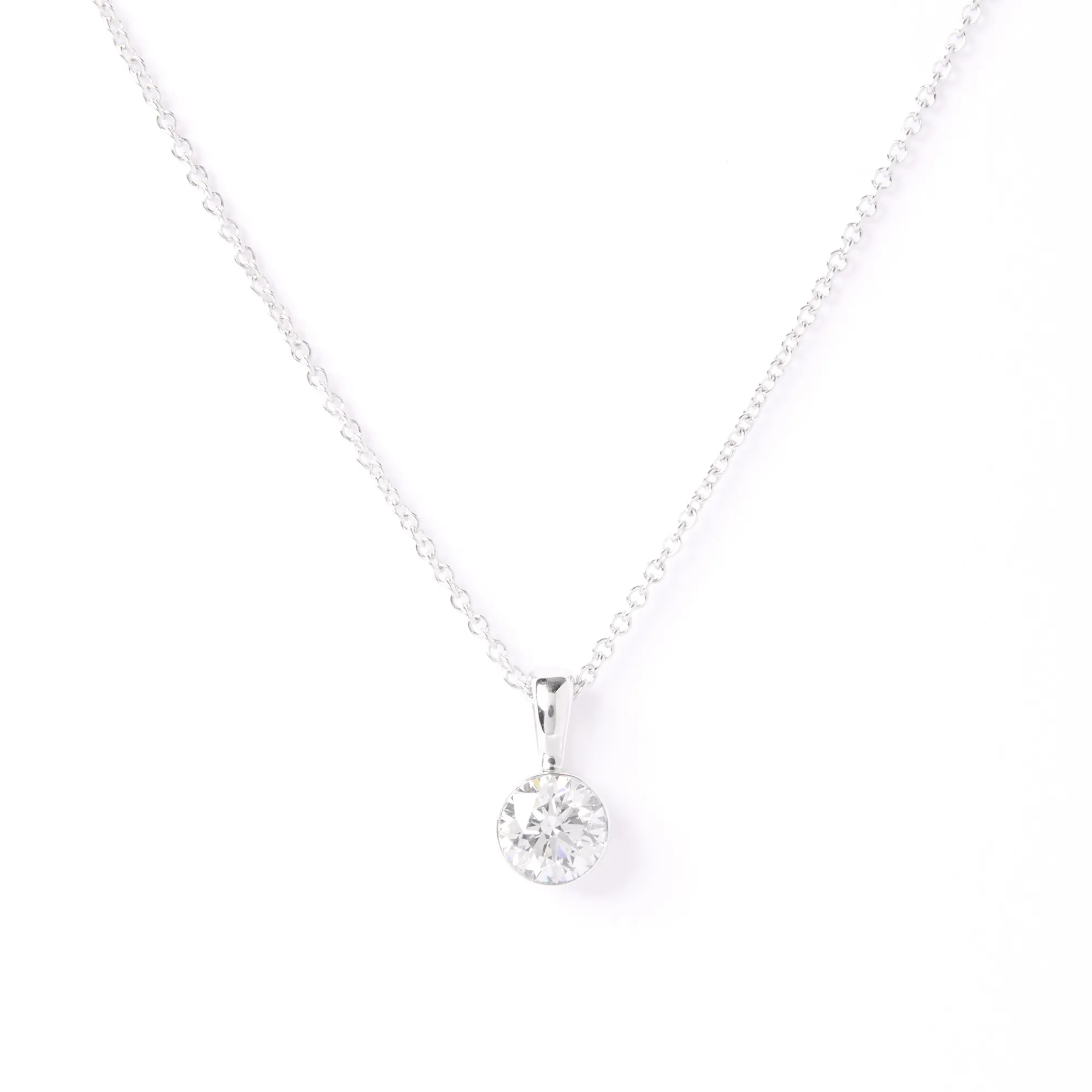 Classic Round Diamond Invisible Bezel Pendant, ½ Carat Total Weight, 14K White Gold Clearance