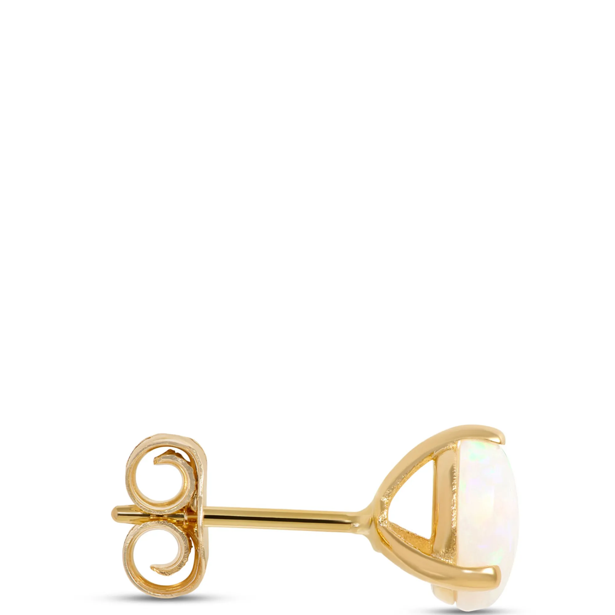 Classic Round Opal Studs, 14K Yellow Gold New