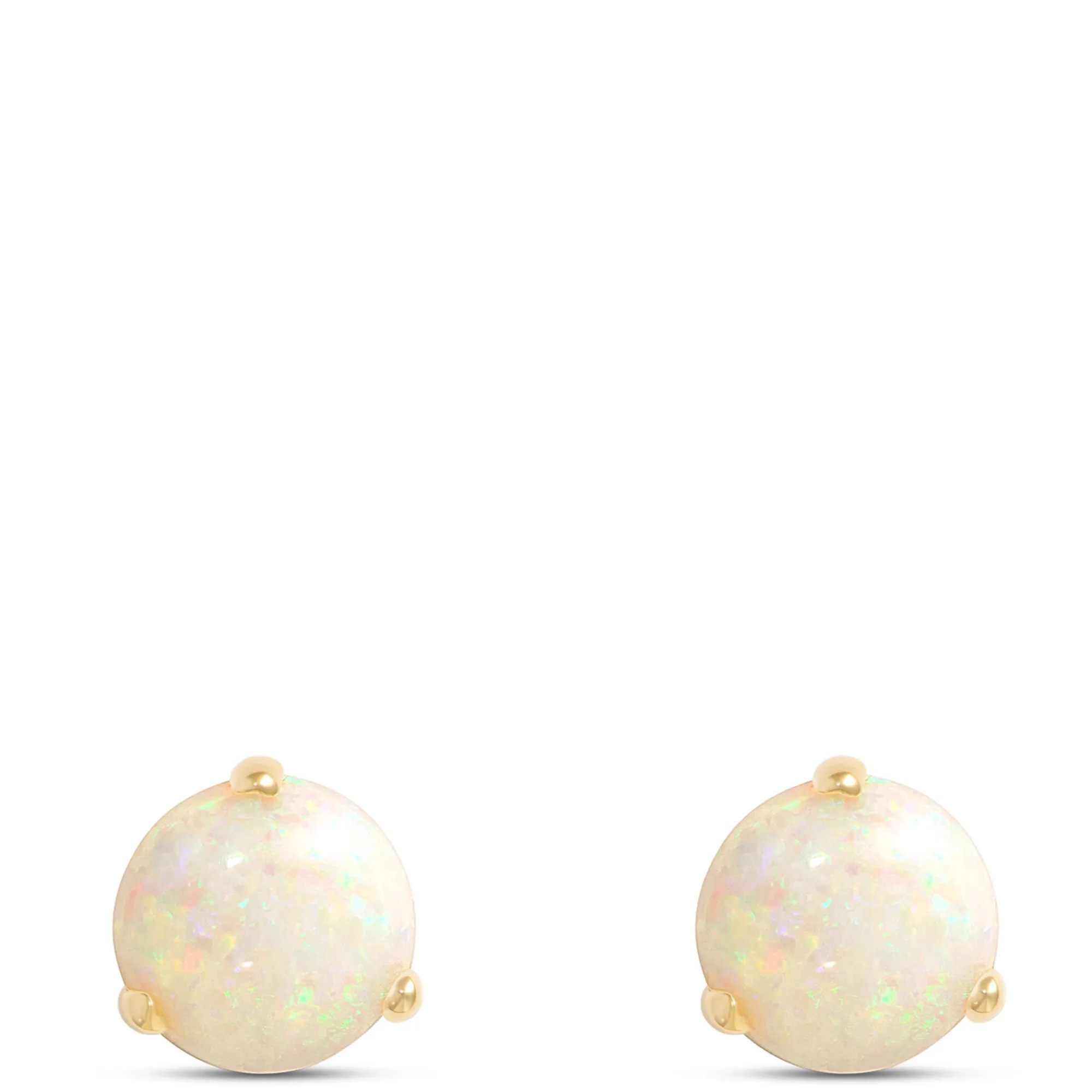 Classic Round Opal Studs, 14K Yellow Gold New