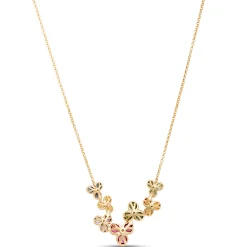 Classic Round Rainbow Sapphire Clusters Necklace, 14K Yellow Gold New