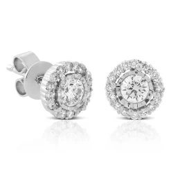 Cluster Diamond Halo Studs, ⅓ Carat Total Weight, 14K White Gold New