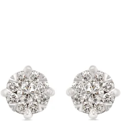 Cluster Diamond Studs, 1 Carat Total Weight, 14K White Gold Discount