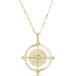 Ikuma Compass Pendant Necklace with Diamond, 14K Yellow Gold Sale