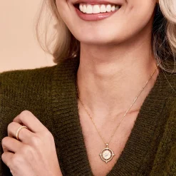 Ikuma Compass Pendant Necklace with Diamond, 14K Yellow Gold Sale