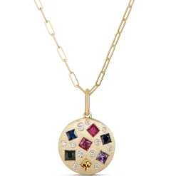 Confetti Rainbow Sapphire and Diamond Pendant, 14K Yellow Gold Clearance