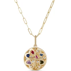 Confetti Rainbow Sapphire and Diamond Pendant, 14K Yellow Gold Clearance