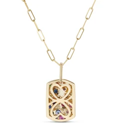 Confetti Sapphire and Tsavorite Dogtag Pendant, 14K Yellow Gold Clearance