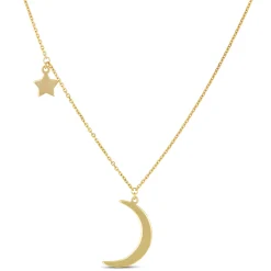 Crescent Moon And Star Pendant, 14K Yellow Gold New